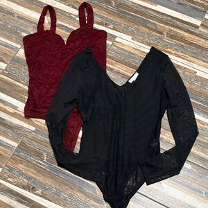 Chic Black and Burgundy Lace Bodysuits socialite and vine  and valley brands